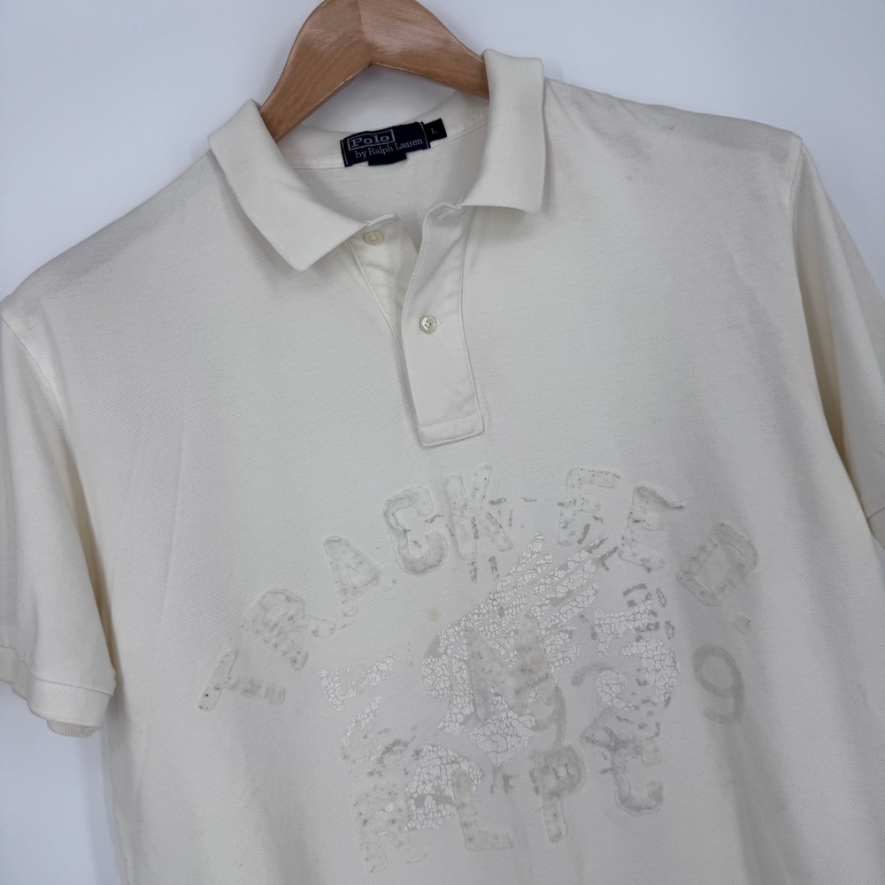 Polo Ralph Lauren Polo Shirt Mens L White Track Fed Graphic Collegiate Sport